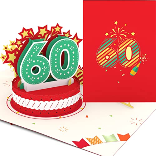 Liebessa Geburtstagskarte zum 60. Geburtstag 3D Pop-Up Karte für Frau oder Mann - Handgemachte Jubiläum Glückwunschkarte, Geburtstagskarte mit Umschlag (60 Jahre - Rot) von Liebessa