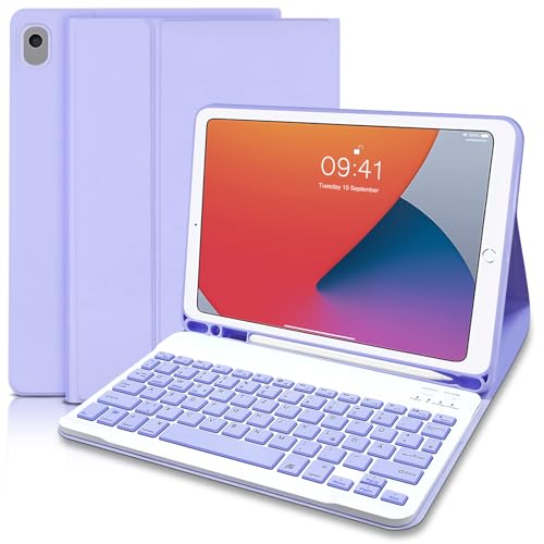 Hülle mit Tastatur für iPad 10.2 Zoll iPad 9.Generation Tastatur Hülle 2021, Schutzhülle mit Pencil Halter Wireless Abnehmbare Tastatur für iPad Air 3, iPad Pro, Purple von Lielax