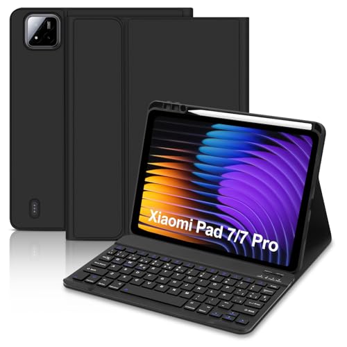 Lielax Schutzhülle mit Tastatur für Xiaomi Pad 7 / Pad 7 Pro 27,9 cm (11,2 Zoll) 2025, Xiaomi Pad 7/7 Pro, Tastatur, spanische QWERTY-Tastatur, Bluetooth, abnehmbare magnetische Tastatur für Xiaomi von Lielax