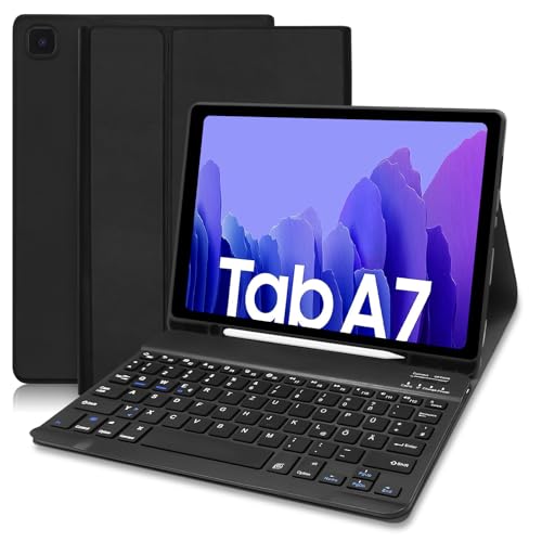 Lielax Tastatur Hülle für Samsung Galaxy Tab A7 10.4 Zoll 2022/2020(QWERTZ Layout), Magnetisch Abnehmbarer Deutscher Tastatur mit Pencil Halter(SM-T500/T505/T507), Schwarz von Lielax