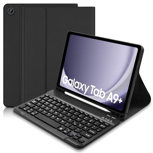 Lielax Tastatur Hülle für Samsung Galaxy Tab A9+ / A9 Plus 11 Zoll 2023 (SM-X210/X216/X218), Slim Schutzhülle mit Magnetisch Abnehmbare Kabellose Deutsches QWERTZ Tastatur für Samsung A9 Plus-Schwarz von Lielax