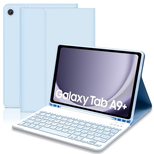 Lielax Tastatur Hülle für Samsung Galaxy Tab A9+ / A9 Plus 11 Zoll 2023 (SM-X210/X216/X218), Slim Schutzhülle mit Magnetisch Abnehmbare Kabellose Deutsches QWERTZ Tastatur für Samsung A9 Plus - Blau von Lielax