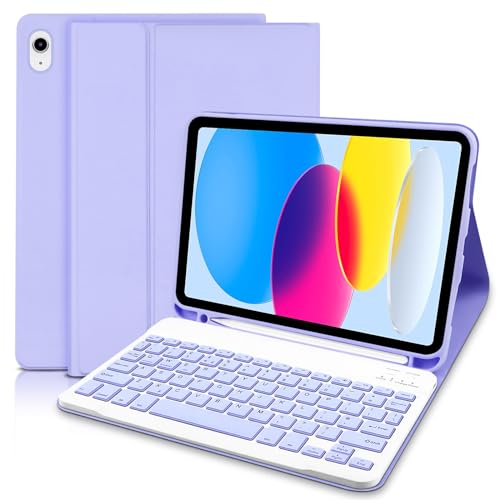 Lielax iPad 10. Generation Tasche mit Tastatur 10,9", 2022(UK-Layout), Slim Smart Keyboard für iPad 10. Generation 2022, Abnehmbare Tastatur mit Stiftablage für iPad 10,9 Zoll 2022 - lila von Lielax