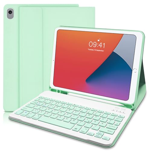Lielax iPad 9.Generation Hülle mit Tastatur 2021, Hülle mit Tastatur iPad 10.2“, Bluetooth QWERTZ Abnehmbar Tastatur mit Pencil Halter für ipad 9./8./7. Gen, iPad Air 3, iPad Pro 10.5,Grün von Lielax