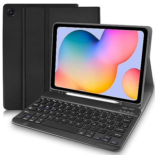 Samsung Galaxy Tab S6 Lite Hülle mit Tastatur (Deutsches QWERTZ), Samsung Tab S6 Lite Hülle mit Pencil Halter & Abnehmbarer Tastatur für Galaxy Tab S6 Lite 10.4” (SM-P610/P615/P613/P619), Schwarz von Lielax