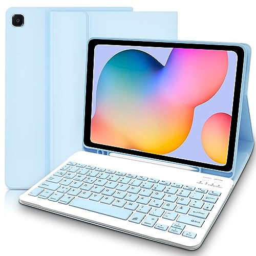 Samsung S6 Lite Hülle mit Tastatur (Deutsches QWERTZ), Samsung S6 Lite 2022 Hülle mit Pencil Halter & Tastatur für Samsung Galaxy Tab S6 Lite 10.4 Zoll 2022/2020, Blau von Lielax