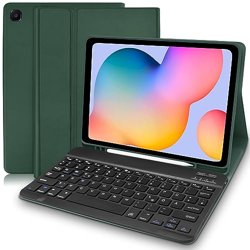Samsung Tab S6 Lite Hülle mit Tastatur (Deutsches QWERTZ), Samsung Galaxy Tab S6 Lite Hülle mit Pencil Halter, Abnehmbarer Tastatur für Galaxy Tab S6 Lite 10.4” (SM-P610/P615/P613/P619), Dunkelgrün von Lielax
