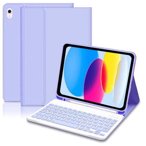 Schutzhülle mit spanischer Tastatur Ñ für iPad 10. Generation 2022, iPad 10,9 Zoll (26,7 cm) mit Tastatur, ultradünn, Hülle mit Stifthalter, abnehmbare magnetische Bluetooth-Tastatur für 10. von Lielax
