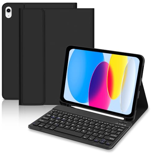 Lielax Tastatur Hülle für iPad 10th Generation 10.9 (2022), Kabellose abnehmbare iPad 10th Gen Tastatur mit Schutzhülle, iPad Hülle mit Tastatur für iPad 10th Generation 10 Zoll, Schwarz von Lielax
