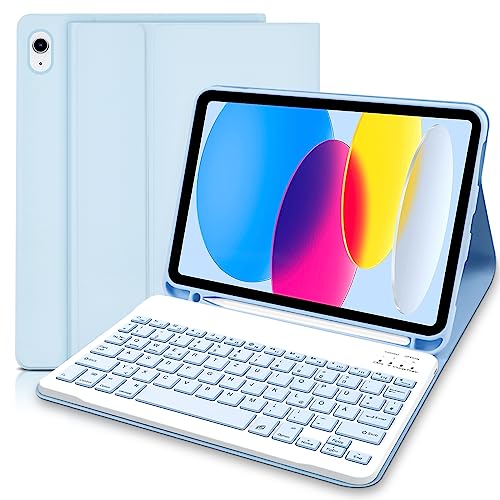 Lielax für iPad 10. Generation Hülle mit Tastatur (10,9", 2022), Hülle mit Tastatur für iPad 10,9 Zoll, QWERTZ Layout Abnehmbare kabellose Bluetooth Tastatur hülle für iPad 10. Generation 2022-Blau von Lielax