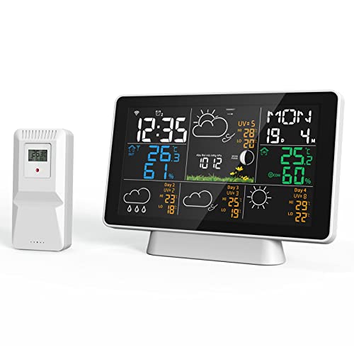 Wetterstation für den Innen- und Außenbereich, kabellos, 7,5 Zoll (17,5 cm), WLAN, kabellose Wetterstation mit Wettervorhersage, Barometer, Zeit, Datum, Mondphase, Alarm und Snooze. von Lifellery