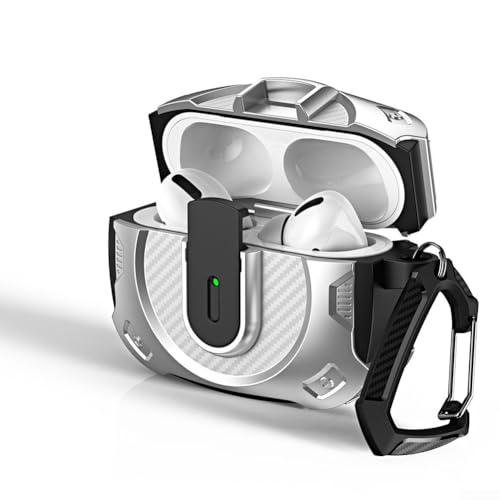 Schutzhülle aus TPU und Polycarbonat für Airpods 4, inklusive praktischem Schlüsselanhänger-Aufsatz (Silber) von LifenaviStore