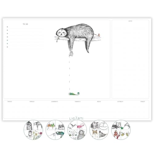 Ligarti Schreibtischunterlage Papier (100% nachhaltig) A3+ Wochenplaner Block mit To Do Liste und wechselnden Motiven - Weekly Planner undatiert, Schreibtisch Unterlage (AllStars) von Ligarti