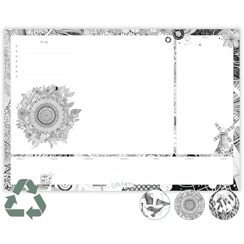 Ligarti Schreibtischunterlage Papier (100% nachhaltig) A3+ Wochenplaner Block mit To Do Liste und wechselnden Motiven - Weekly Planner undatiert, Schreibtisch Unterlage (Kosmos) von Ligarti