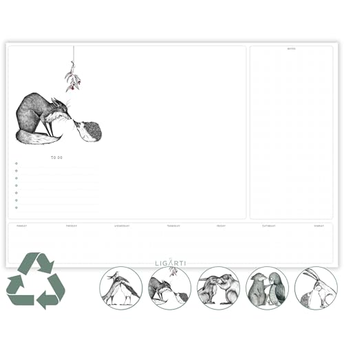 Ligarti Schreibtischunterlage Papier (100% nachhaltig) A3+ Wochenplaner Block mit To Do Liste und wechselnden Motiven - Weekly Planner undatiert, Schreibtisch Unterlage (Kuscheltiere) von Ligarti