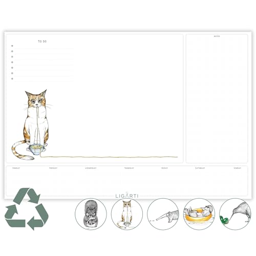 Ligarti Schreibtischunterlage Papier (100% nachhaltig) A3+ Wochenplaner Block mit To Do Liste und wechselnden Motiven - Weekly Planner undatiert, Schreibtisch Unterlage (Schmackofatz) von Ligarti