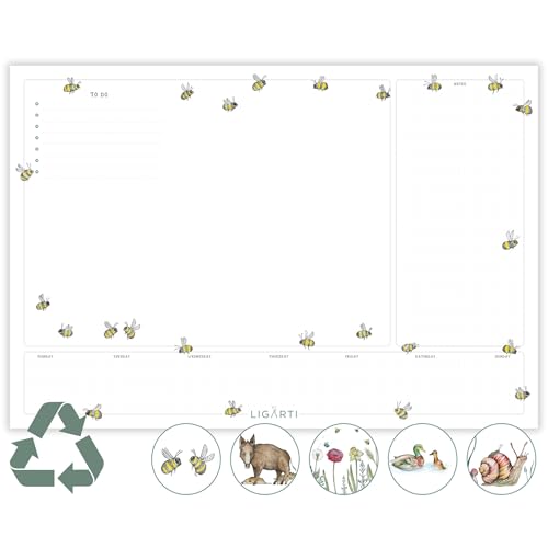Ligarti Schreibtischunterlage Papier (100% nachhaltig) A3+ Wochenplaner Block mit To Do Liste und wechselnden Motiven - Weekly Planner undatiert, Schreibtisch Unterlage (Waldwiese) von Ligarti