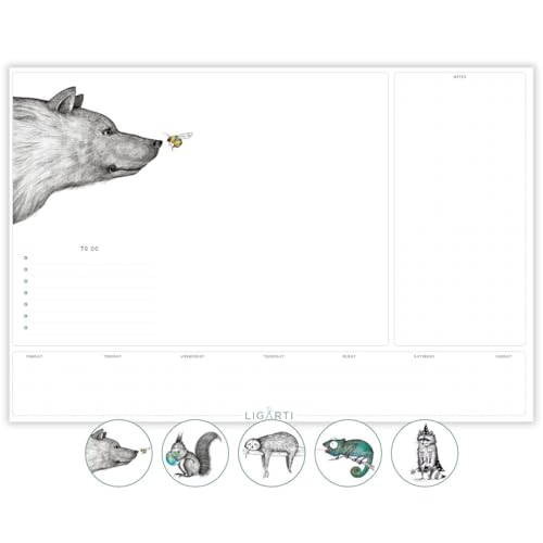 Ligarti Schreibtischunterlage Papier (100% nachhaltig) A3+ Wochenplaner Block mit To Do Liste und wechselnden Motiven - Weekly Planner undatiert, Schreibtisch Unterlage - Misch Masch von Ligarti