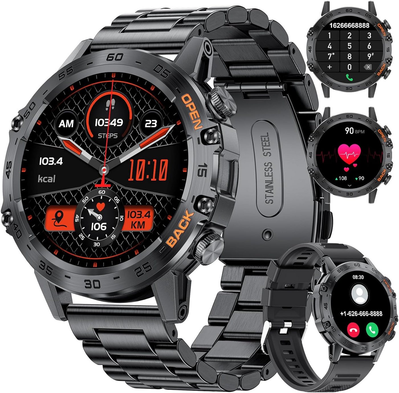 Lige Anruf Bluetooth 400 mAh Herren's Smartwatch (1,39 Zoll, Android / iOS), Mit 100+ Sport Modus Herzfrequenz Schlaf Gesundheit Monitor von Lige