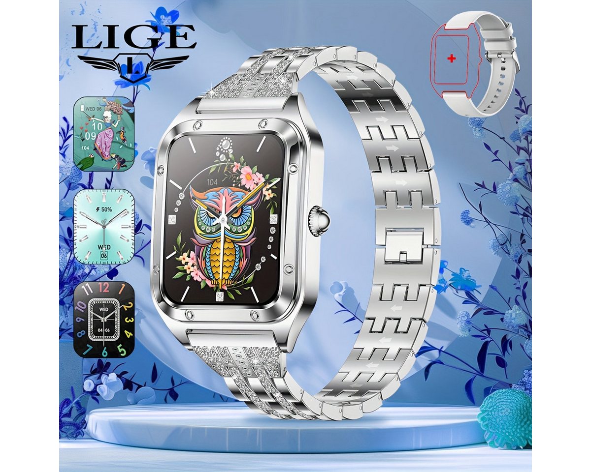 Lige Fur Damen mit Dual-Display, Edelstahlarmband, Zinklegierung Gehäuse, Smartwatch (1.57 Zoll, Andriod iOS), mit USB Aufladbar Musiksteuerung Kalorienzähler Kalenderfunktionen von Lige