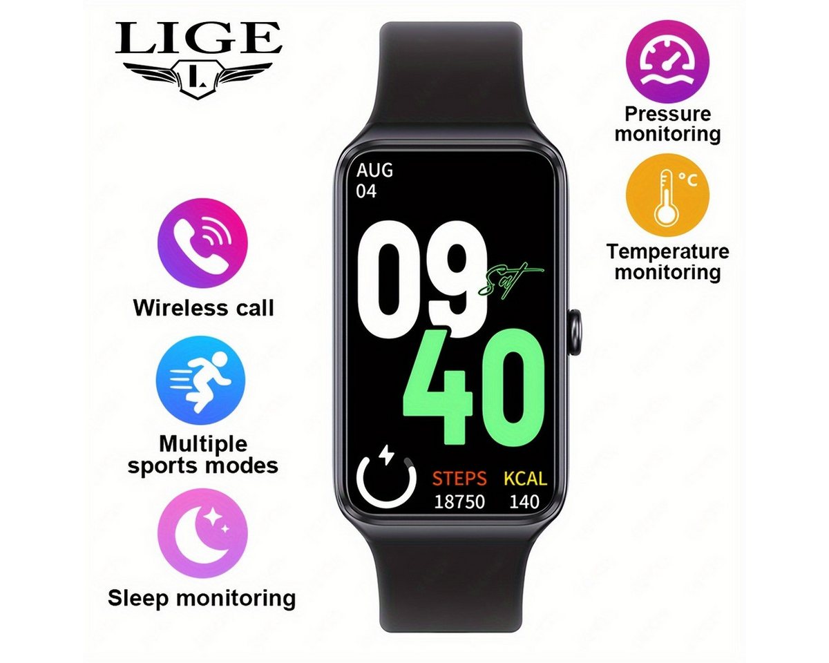 Lige Fur Herren Damen HD-Bildschirm, Multifunktional Smartwatch (1.47 cm, Andriod iOS), mit Schrittzähler, Wecker, Fernbedienung, Kamera, Wettervorhersage von Lige
