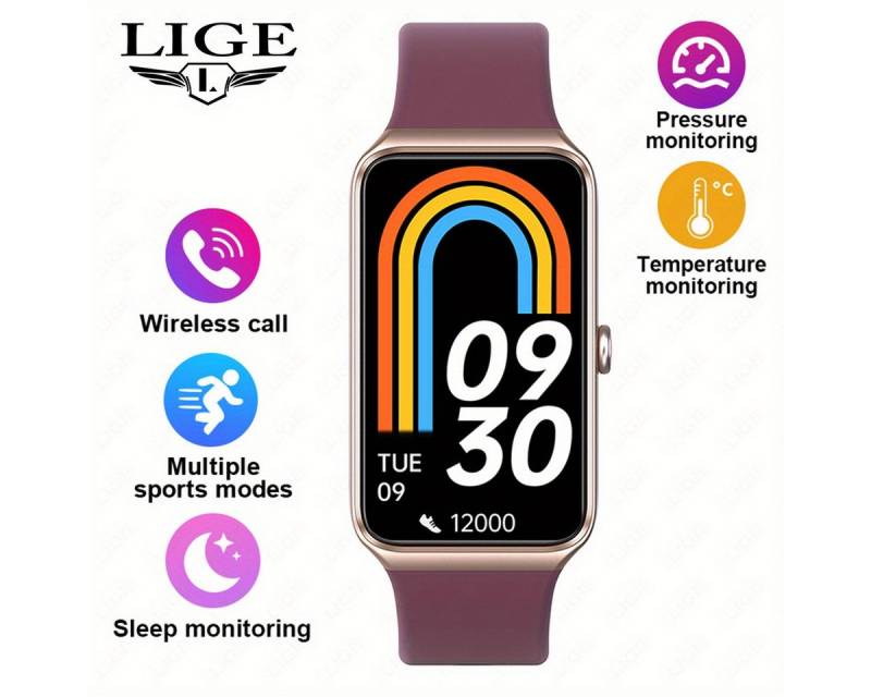 Lige Fur Herren Damen HD-Bildschirm, Multifunktional Smartwatch (1.47 cm, Andriod iOS), mit Schrittzähler, Wecker, Fernbedienung, Kamera, Wettervorhersage von Lige