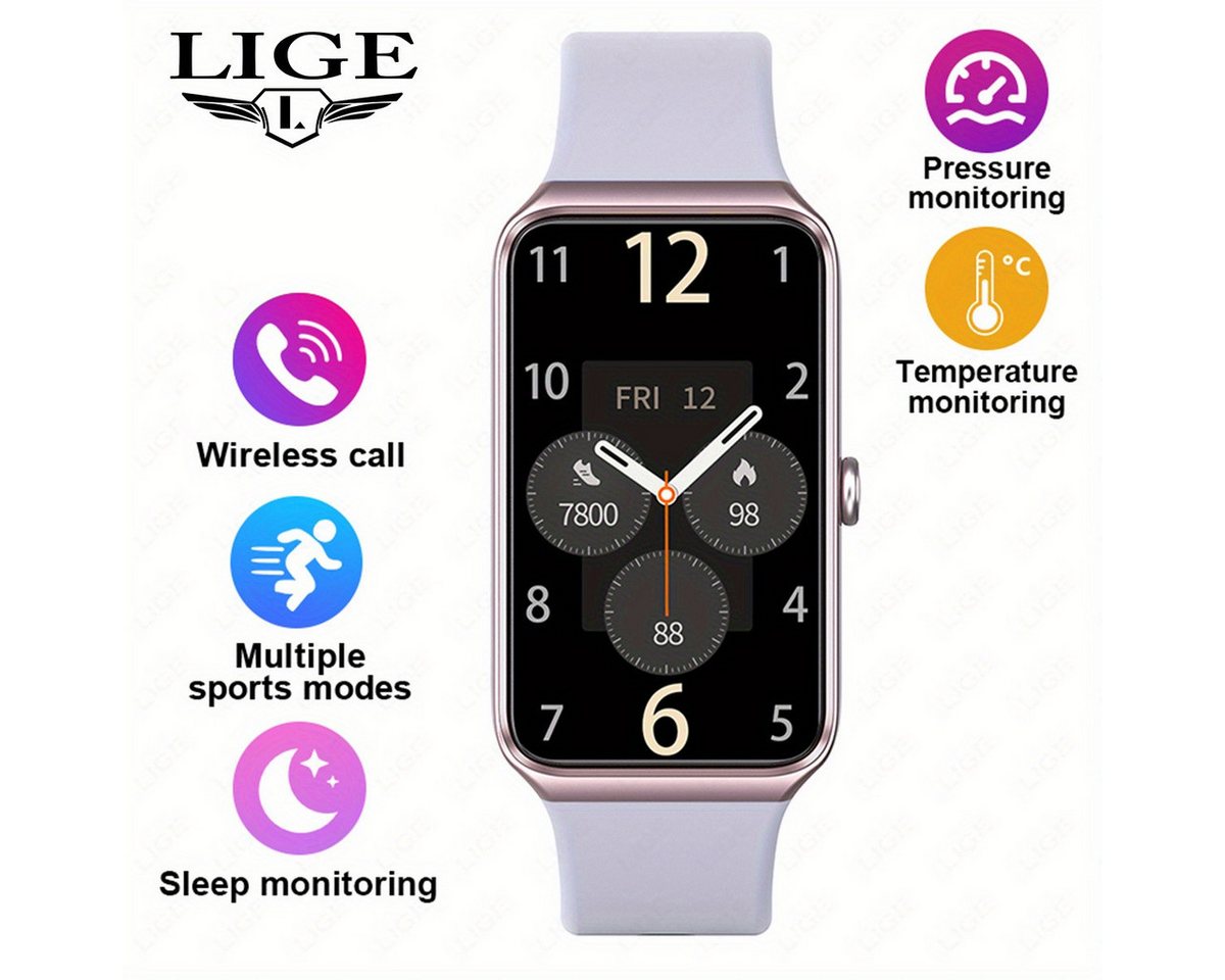 Lige Fur Herren Damen HD-Bildschirm, Multifunktional Smartwatch (1.47 cm, Andriod iOS), mit Schrittzähler, Wecker, Fernbedienung, Kamera, Wettervorhersage von Lige