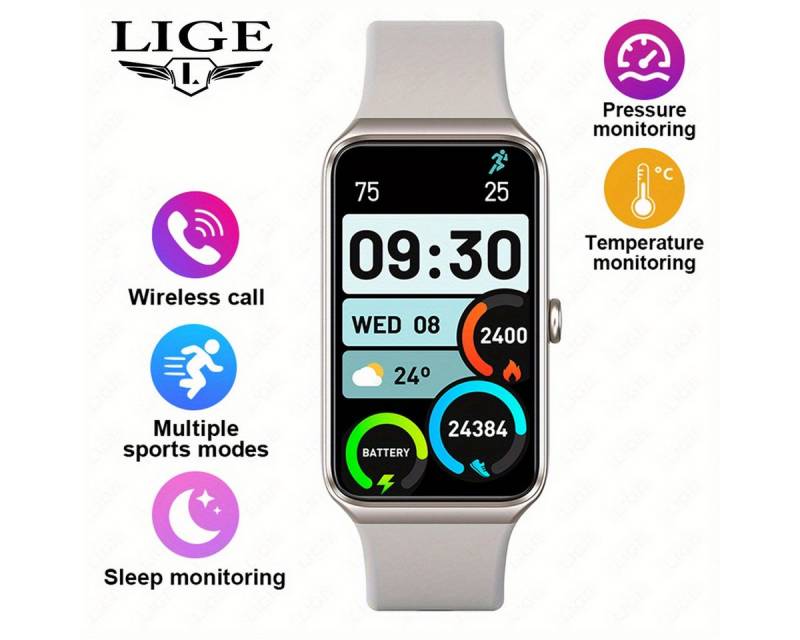 Lige Fur Herren Damen HD-Bildschirm, Multifunktional Smartwatch (1.47 cm, Andriod iOS), mit Schrittzähler, Wecker, Fernbedienung, Kamera, Wettervorhersage von Lige