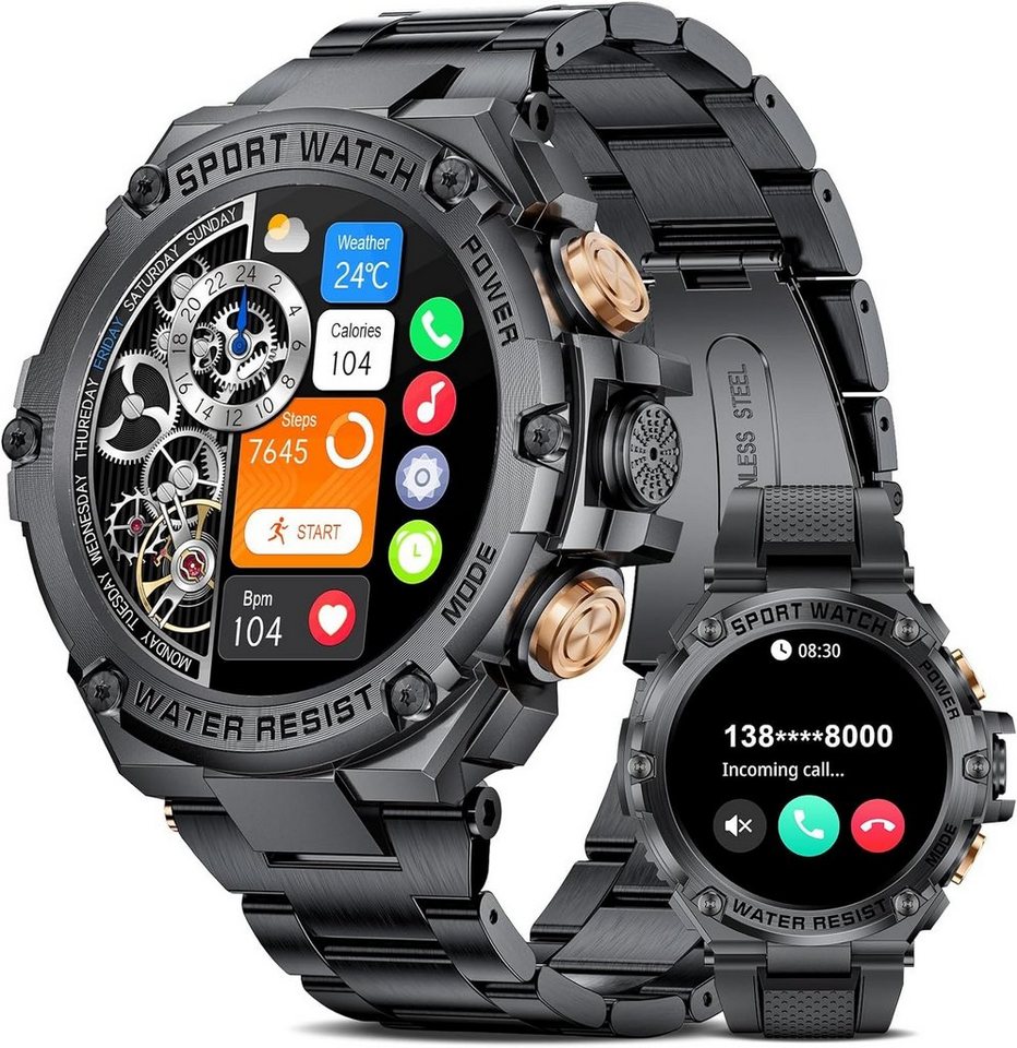 Lige Herren mit Telefonfunktion, Full Circle Touch Screen Fitness Tracker Smartwatch (1.5 Zoll, Andriod iOS), mit Herzfrequenz, 24 Stunden Blutdruck, IP67 wasserdichte Männer von Lige