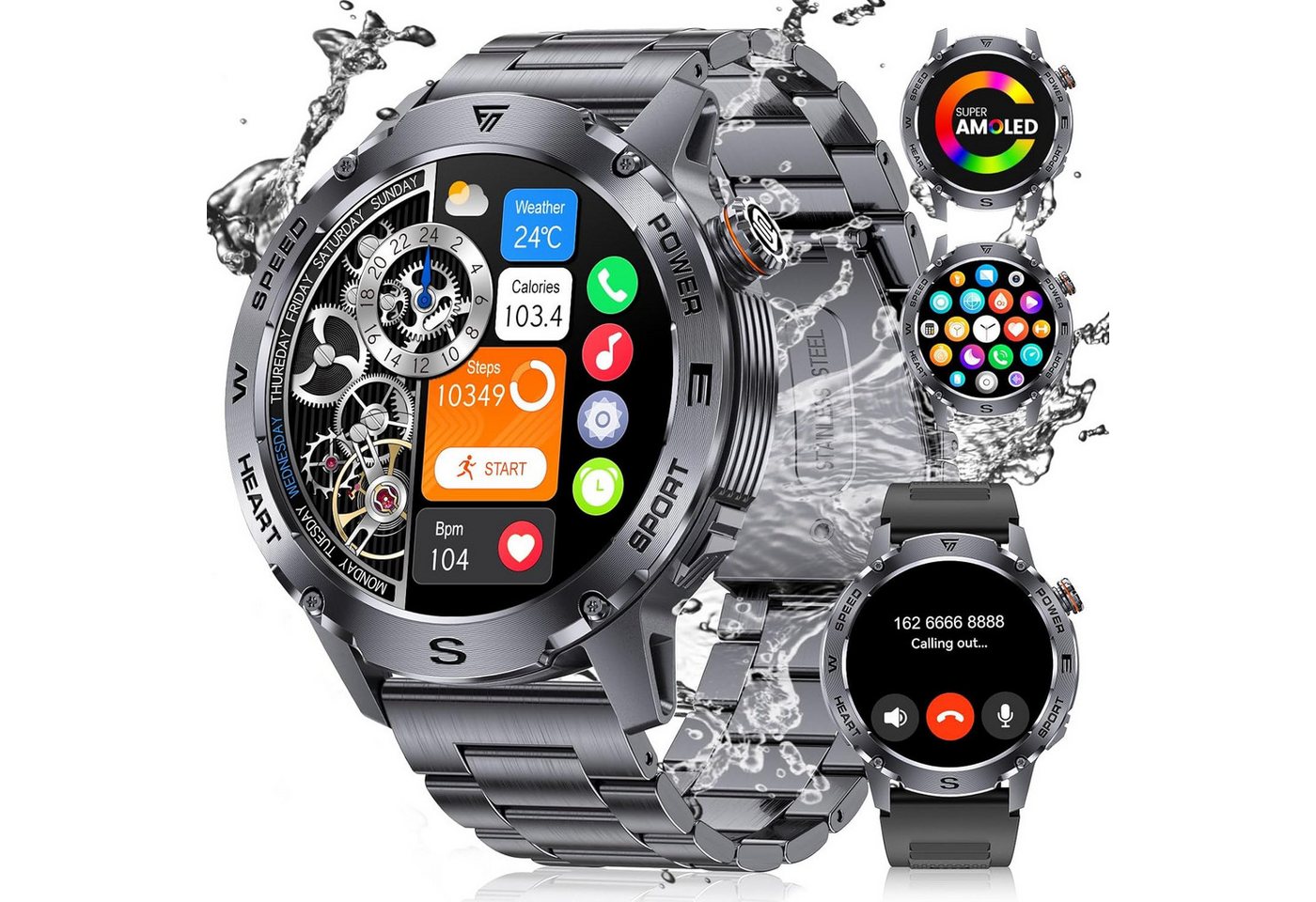 Lige Herren's Telefonfunktion IP68 Wasserdicht 460 mAh Fitness Tracker Smartwatch (1,43 Zoll, Android/iOS), mit Herzfrequenz Schlafmonitor Schrittzähler 100 + Sportmodi von Lige