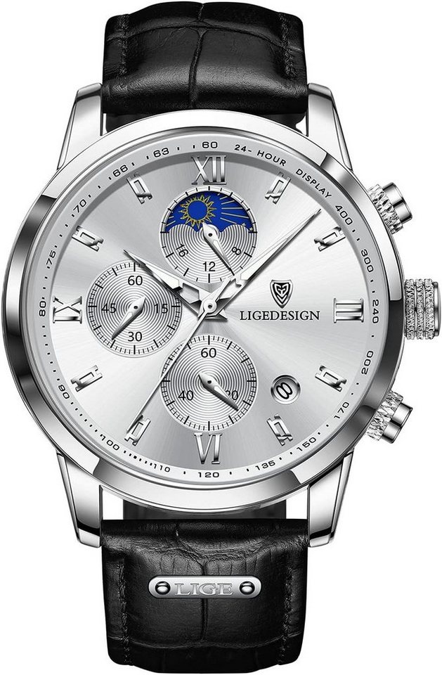 Lige LG8953 Watch, Herren Chrono Uhr Wasserdicht Business Lederband Armbanduhr für Männer von Lige
