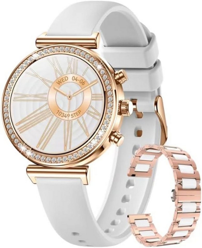 Lige Luxus Smartwatch fur Damen Schrittzähler mit Echtzeit Blutdruckmessung Smartwatch (1,27 Zoll, Android iOS), IP67, Wasserdicht, mit EKG Funktion, Bluetooth Anrufe, 100+ Sportmodi von Lige