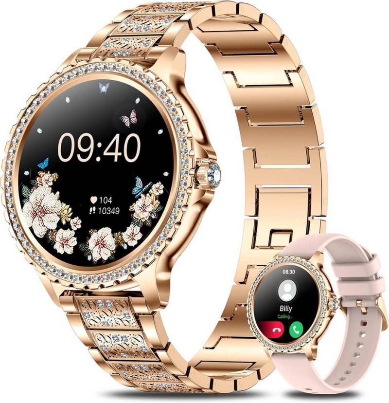 Lige Luxus Smartwatch fur Damen Schrittzähler mit Echtzeit Blutdruckmessung Smartwatch (1,32 Zoll, Android iOS), IP67, Wasserdicht, mit EKG Funktion, Bluetooth Anrufe, 100+ Sportmodi von Lige