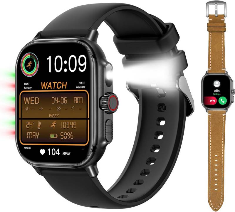 Lige Luxus Smartwatch fur Herren Echtzeit Blutdruckmessung & Herzfrequenz Smartwatch (1,95 Zoll, Android iOS), IP67 Wasserdicht, mit EKG Funktion, Bluetooth Anrufe, SpO2 Überwachung von Lige