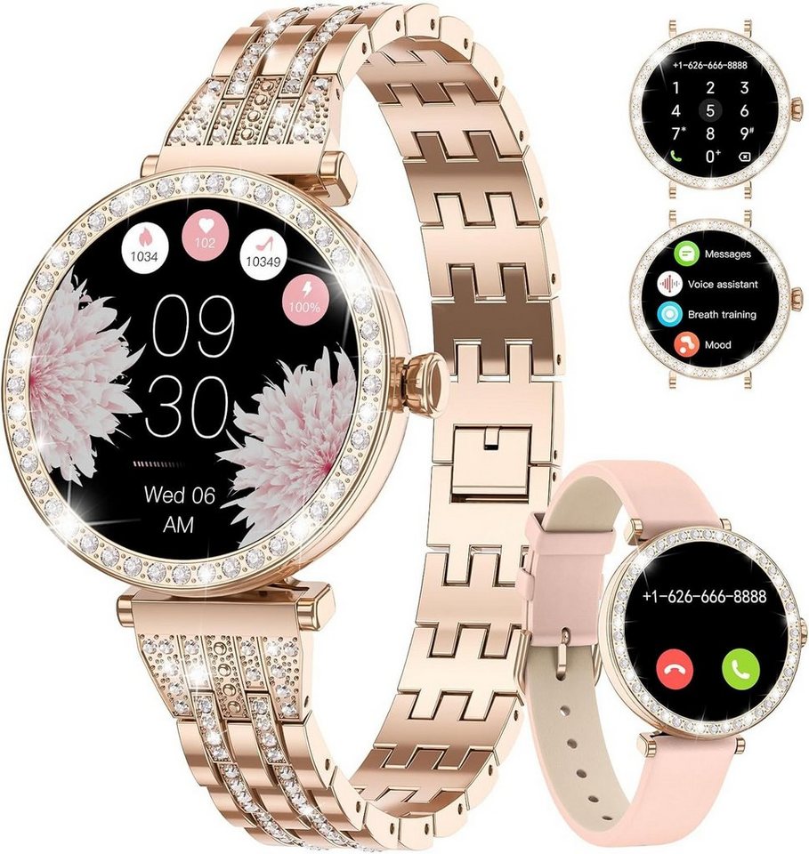Lige Smartwatch (1,19 Zoll, Android, iOS), Damen Diamant Telefonfunktion 5ATM Wasserdicht AMOLED Alwayson Display von Lige