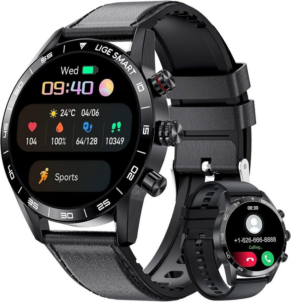 Lige Smartwatch (1,32 Zoll, Android iOS), Telefonfunktion Farbdisplay Fitness Tracker Wasserdicht 20 Sportmodi von Lige