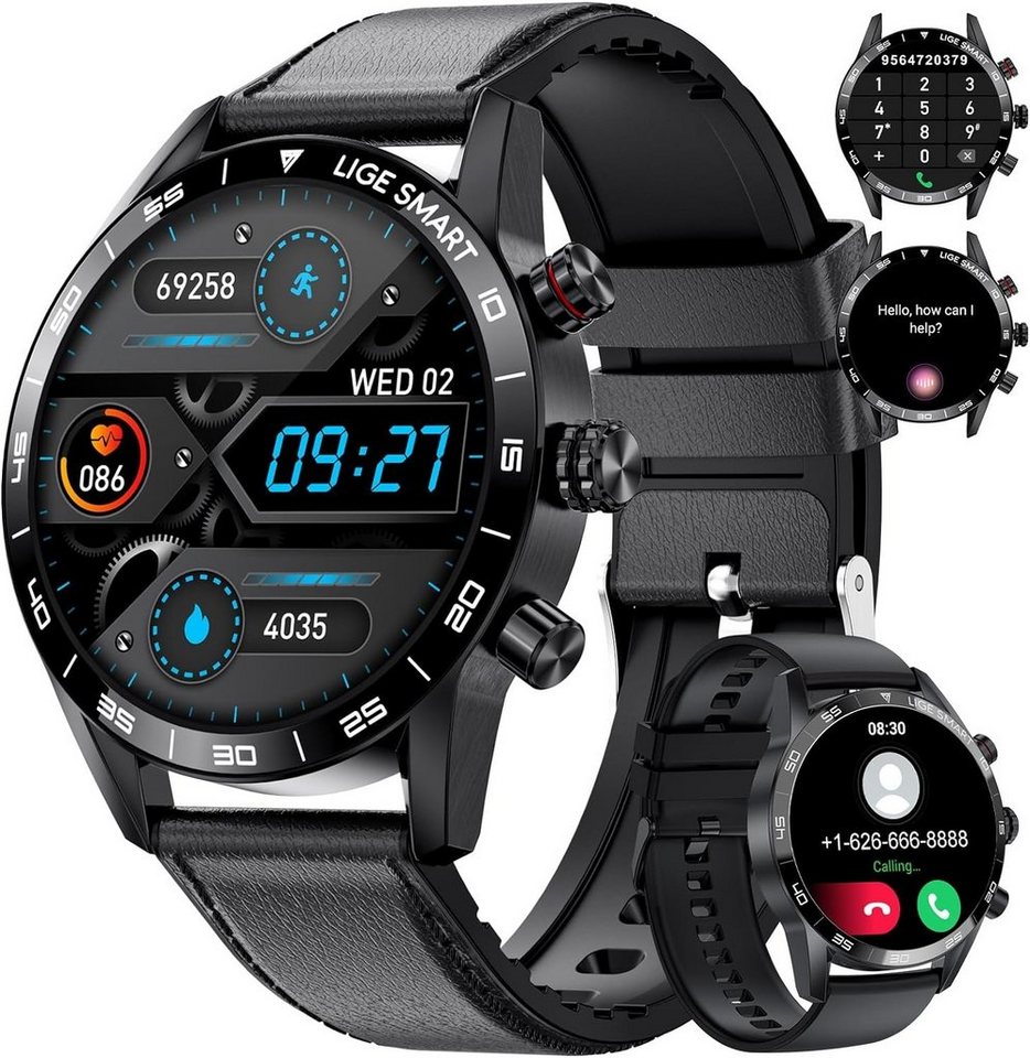 Lige Smartwatch (1,39 Zoll, Android iOS), Sportuhren mit Herzfrequenz Pulsmesser SpO2 Schlafmonitor 20 Sportmodi von Lige