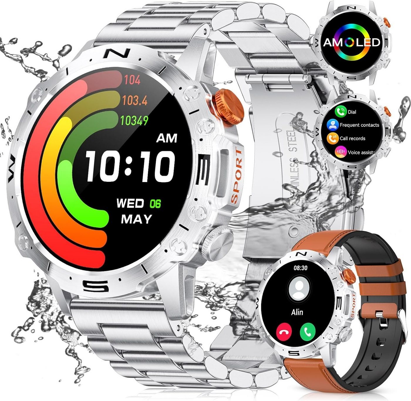 Lige Smartwatch (1,43 Zoll, Android, iOS), mit Telefonfunktion,Always on Display Militär100Sportmodi,Herzfrequenz von Lige