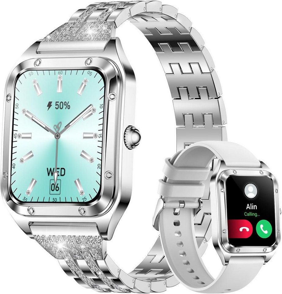 Lige Smartwatch (1,57 Zoll, Android iOS), Damen telefonfunktion wasserdicht armbanduhr mit menstruationszyklus von Lige