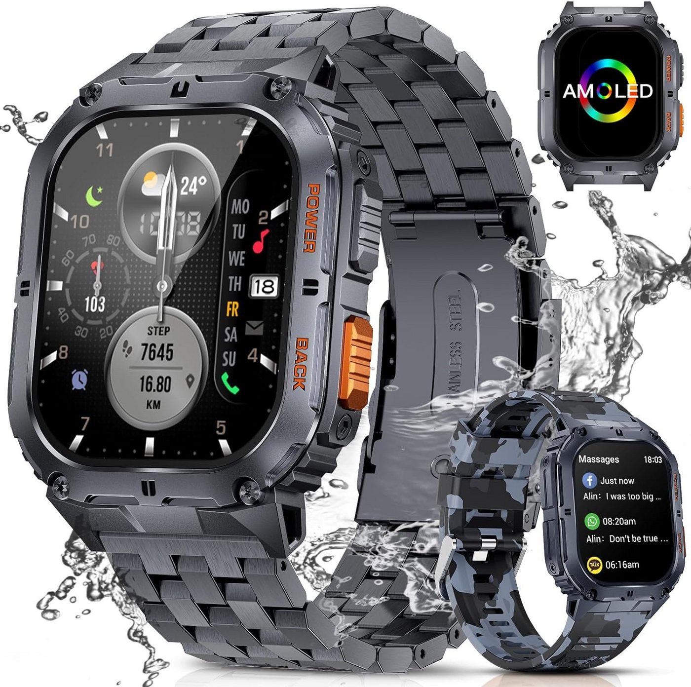 Lige Smartwatch (1,95 Zoll, Android, iOS), mit Telefonfunktion, 5ATM Wasserdicht Fitness Tracker 123 Sportmodi von Lige