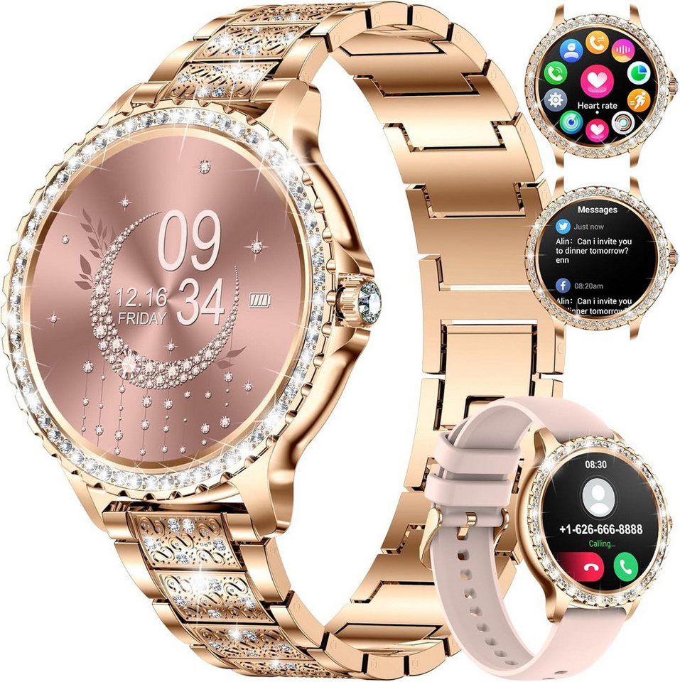 Lige Smartwatch Damen mit Metallband, 1.32 Zoll Fitnessuhr Telefonfunktion Smartwatch, Herzfrequenz Schlafmonitor, IP67 Wasserdicht Schrittzähler von Lige