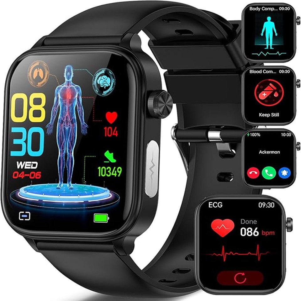 Lige Smartwatch Herren Damen mit Telefonfunkion Wasserdicht Smartwatch, Fitnessuhr, Trackt Herzfrequenz, Blutdruck, Körpertemperatur von Lige