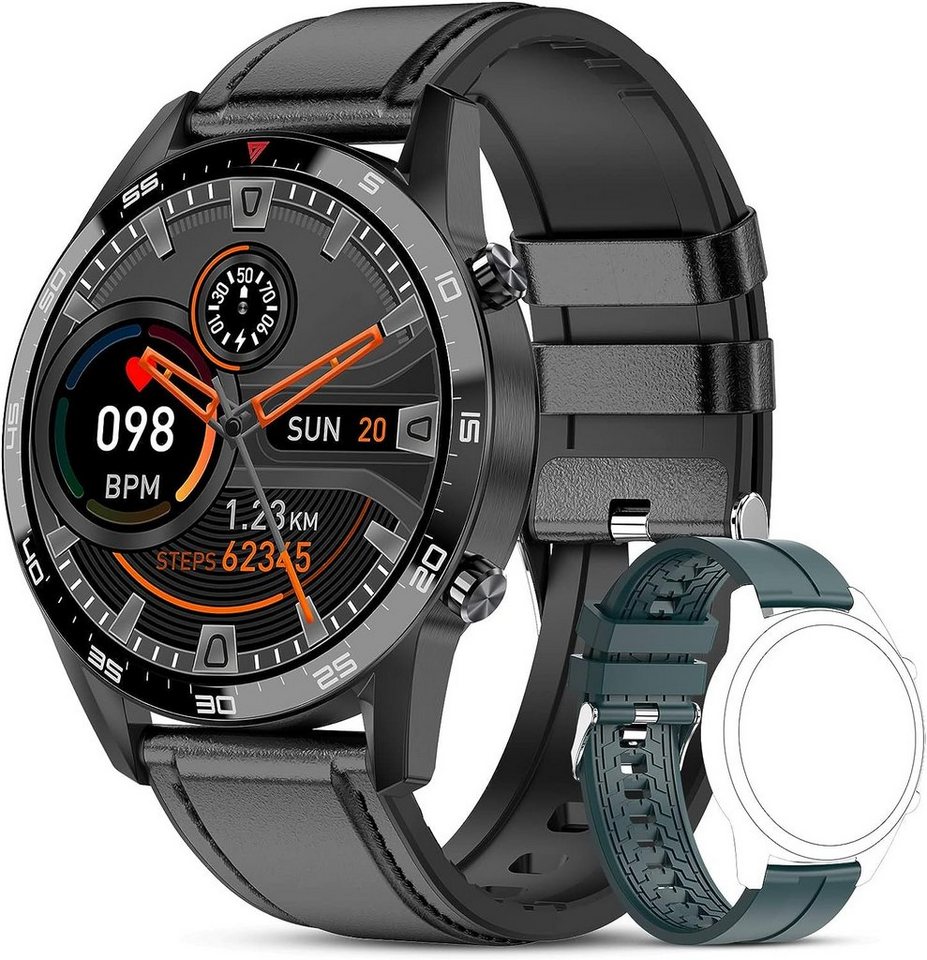 Lige Smartwatch Herren Smartwatch (1,32 Zoll, iOS Android), Bluetooth Sprachanruf Pulsuhr Schrittzähler Fitness Tracker von Lige