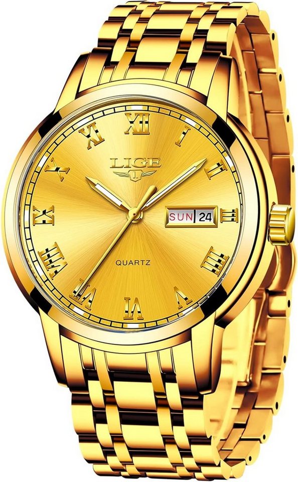 Lige Watch (1,65 Zoll), Herren Mode Sportuhr Wasserdicht mit Edelstahl Business Uhr Armband von Lige