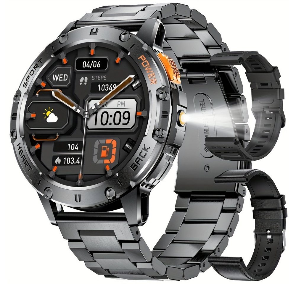 Lige für Herren mit LED-Taschenlampe AMOLED Always-On-Display Smartwatch (Andriod iOS), mit hoher Kapazität über 100 Sportmodi Fitness-Wecker,Wettervorhersage von Lige