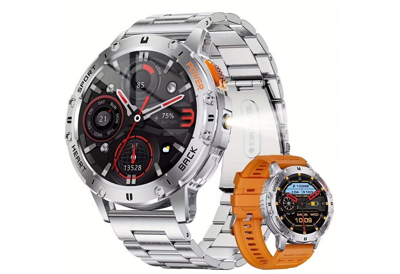 Lige für Herren mit LED-Taschenlampe AMOLED Always-On-Display Smartwatch (Andriod iOS), mit hoher Kapazität über 100 Sportmodi Fitness-Wecker,Wettervorhersage von Lige
