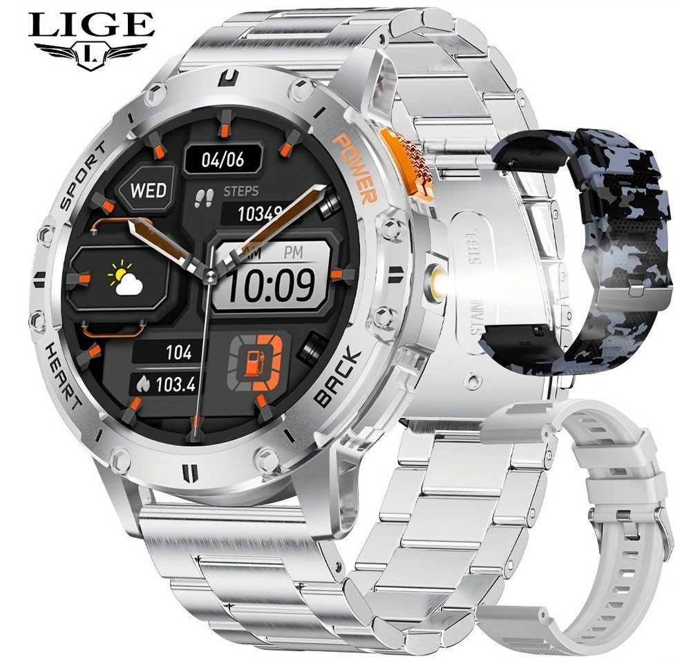 Lige für Herren mit LED-Taschenlampe AMOLED Always-On-Display Smartwatch (Andriod iOS), mit hoher Kapazität über 100 Sportmodi Fitness-Wecker,Wettervorhersage von Lige