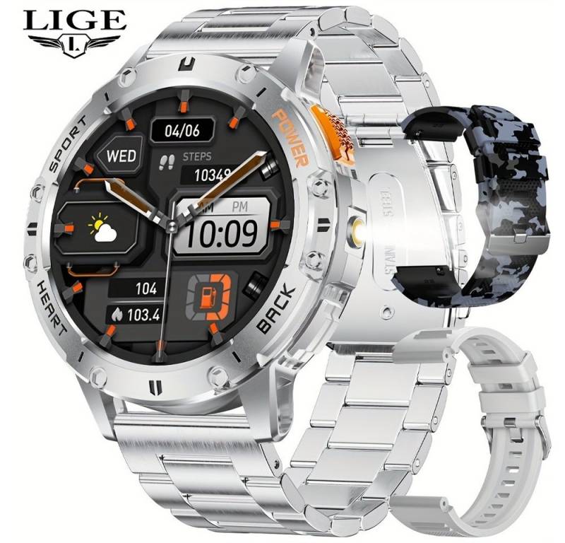 Lige für Herren mit LED-Taschenlampe AMOLED Always-On-Display Smartwatch (Andriod iOS), mit hoher Kapazität über 100 Sportmodi Fitness-Wecker,Wettervorhersage von Lige