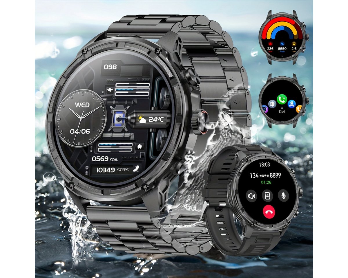 Lige für Männer mit Kabellosem Anruf, IP67 Wasserdicht, 710mAh Akku Smartwatch (1.85 Zoll, Andriod iOS), mit Outdoor-Fitness LED-Taschenlampe, 100 Sportaktivitäten-Tracker von Lige