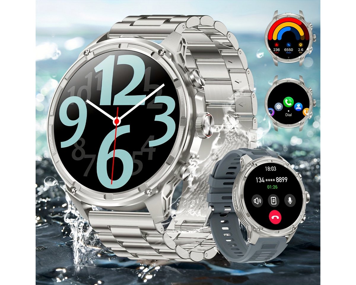 Lige für Männer mit Kabellosem Anruf, IP67 Wasserdicht, 710mAh Akku Smartwatch (1.85 Zoll, Andriod iOS), mit Outdoor-Fitness LED-Taschenlampe, 100 Sportaktivitäten-Tracker von Lige